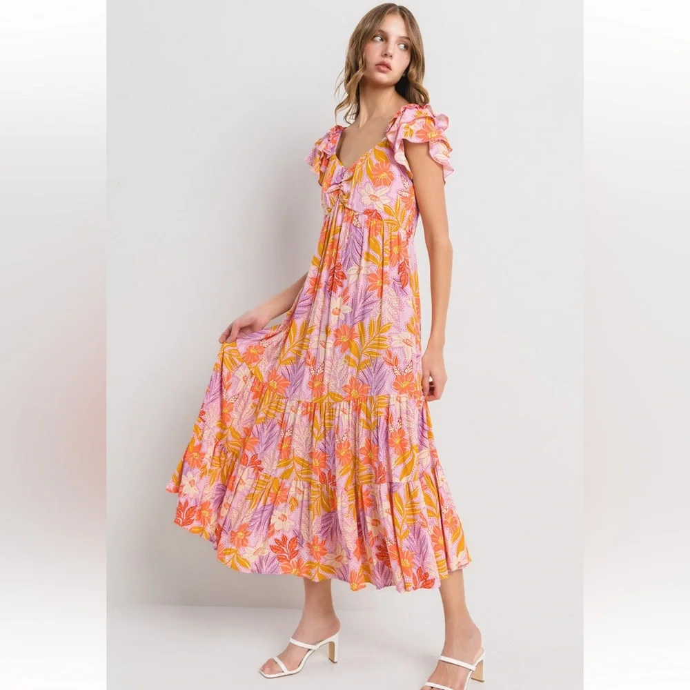29 Beautiful Tiered Floral Print Midi Dress - Picture 6 of 7
